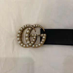 Leather belt with pearl Double G